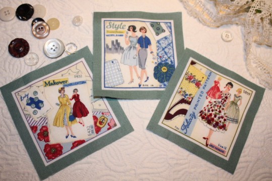 Images vintage sur tissu (thème: mode & couture) 